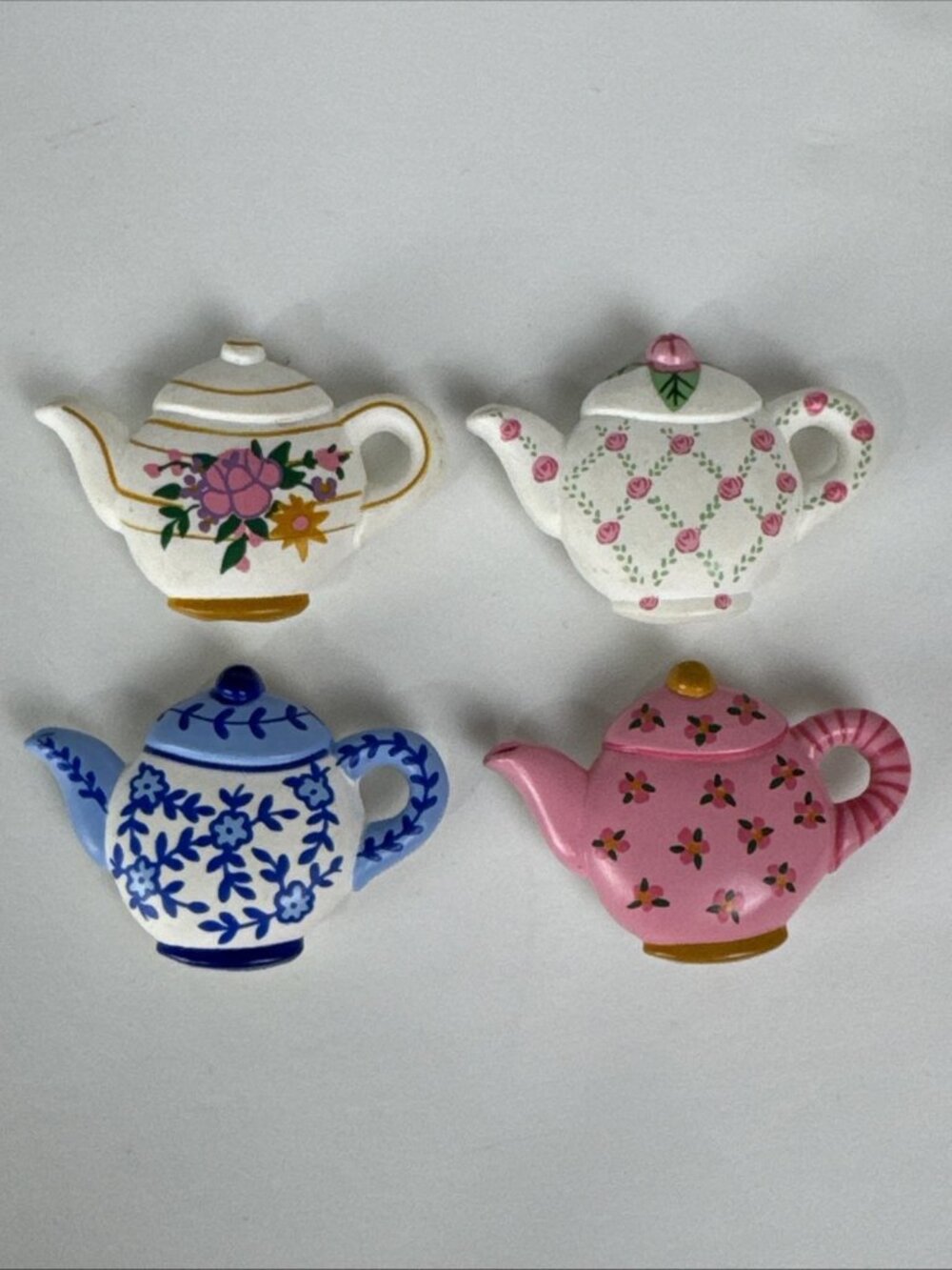 Vtg Hallmark Floral Teapot Button Covers Set of 4 blue pink cottagecore grandma